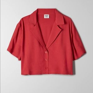 Aritizia Cropped Button Up Shirt in Red